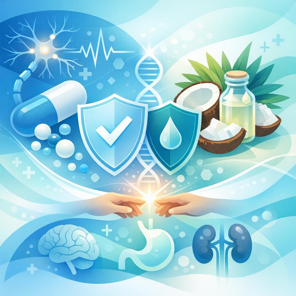 Medical illustration for 미국 NIH 자료 기반 | 가바펜틴 복용 중 코코넛 오일(또는 MCT 오일)과의 상호작용 위험이 있는지, 함께 사용해도 안전한지 궁금합니다. - Persly Health Information