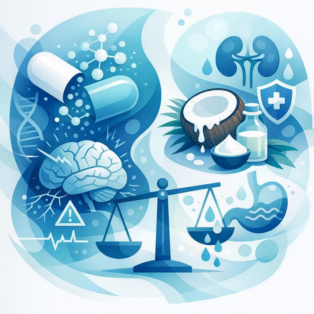 Medical illustration for Based on NIH | Is there any evidence that using coconut oil increases the risk of side effects from gabapentin, such as dizziness or drowsiness? - Persly Health Information