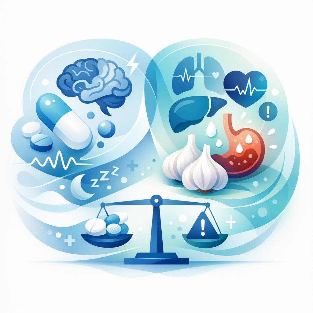 Medical illustration for Based on NIH | Is it safe to take gabapentin with garlic supplements, or does garlic increase the risk of side effects? - Persly Health Information