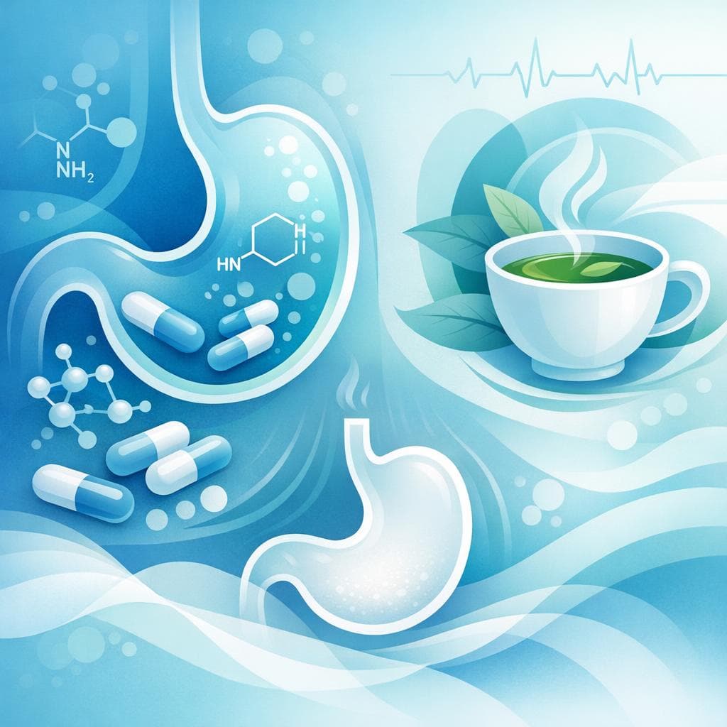 Medical illustration for Based on NIH | Does drinking green tea on an empty stomach affect gabapentin absorption or effectiveness? - Persly Health Information