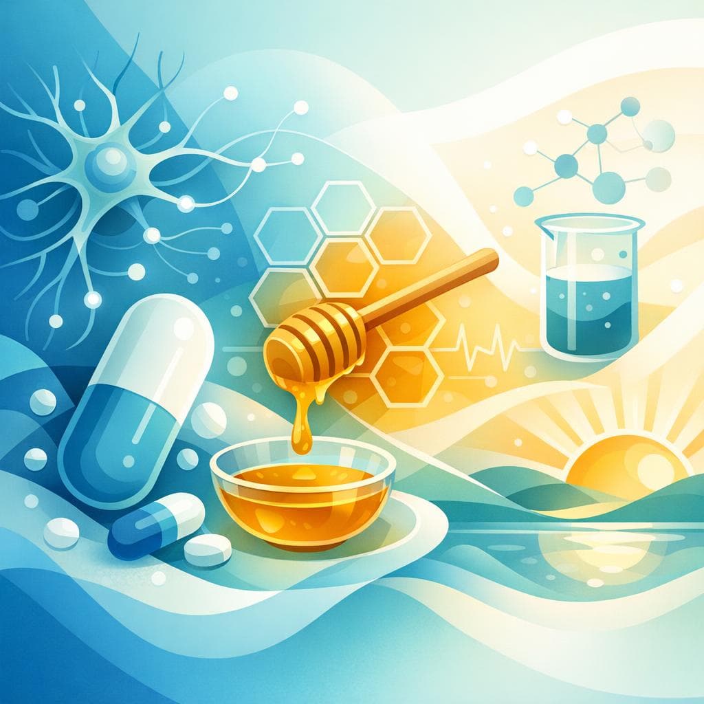 Medical illustration for 미국 NIH 자료 기반 | 가바펜틴을 아침에 꿀과 함께 복용하면 효과가 좋아지거나 부작용이 줄어든다는 말이 사실인가요? - Persly Health Information