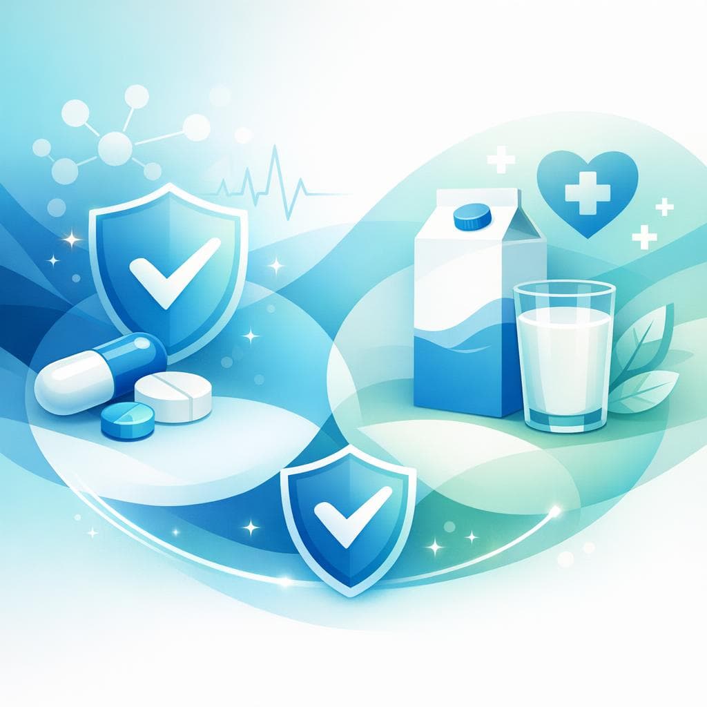 Medical illustration for Based on NIH | Is it safe to drink milk every day while taking gabapentin, or can regular dairy intake reduce its absorption or cause side effects? - Persly Health Information