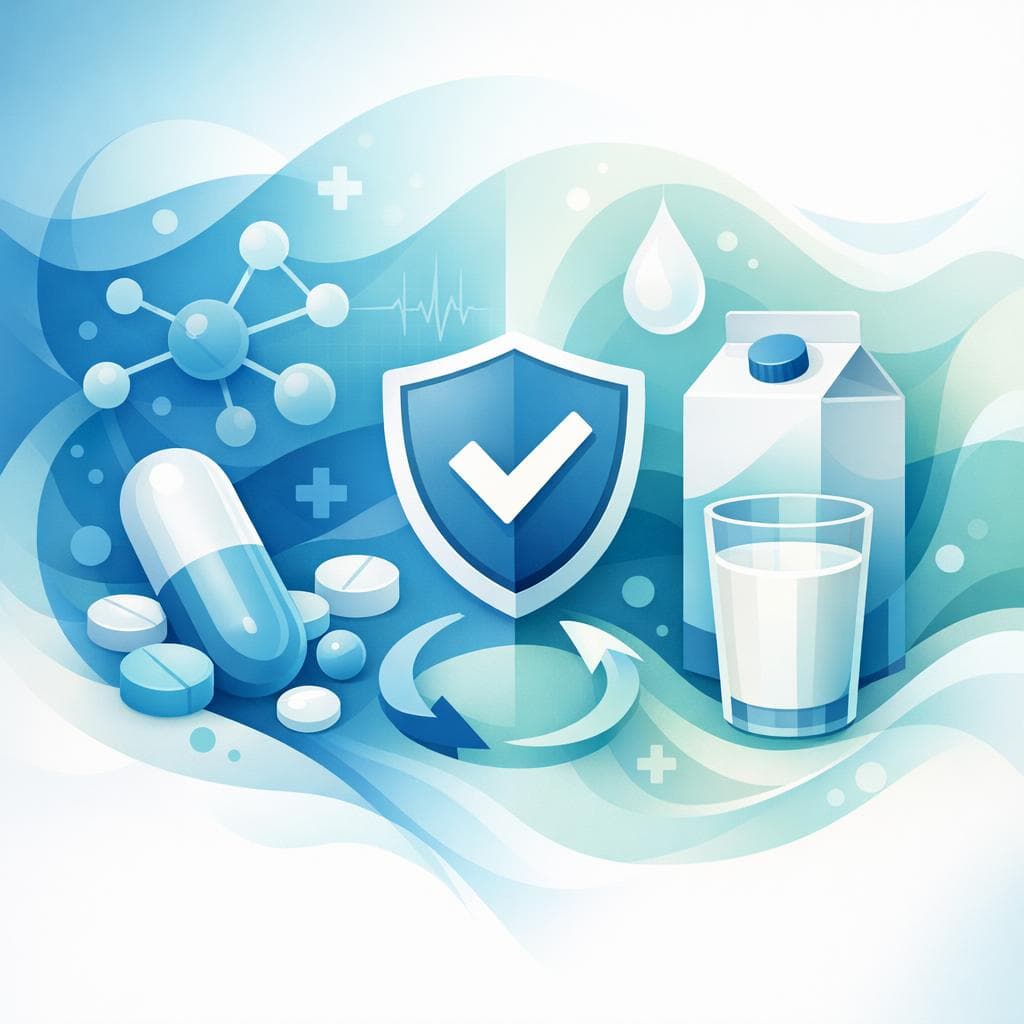 Medical illustration for Based on NIH | Is it safe to take gabapentin with milk, or could dairy products interfere with its absorption or effectiveness? - Persly Health Information