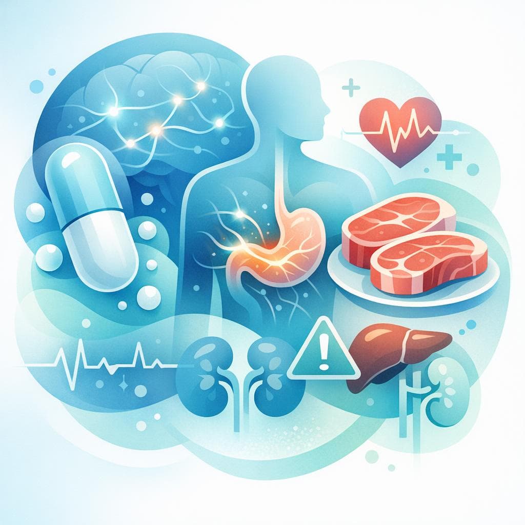 Medical illustration for Based on NIH | Does eating red meat increase the risk of side effects when taking gabapentin? - Persly Health Information