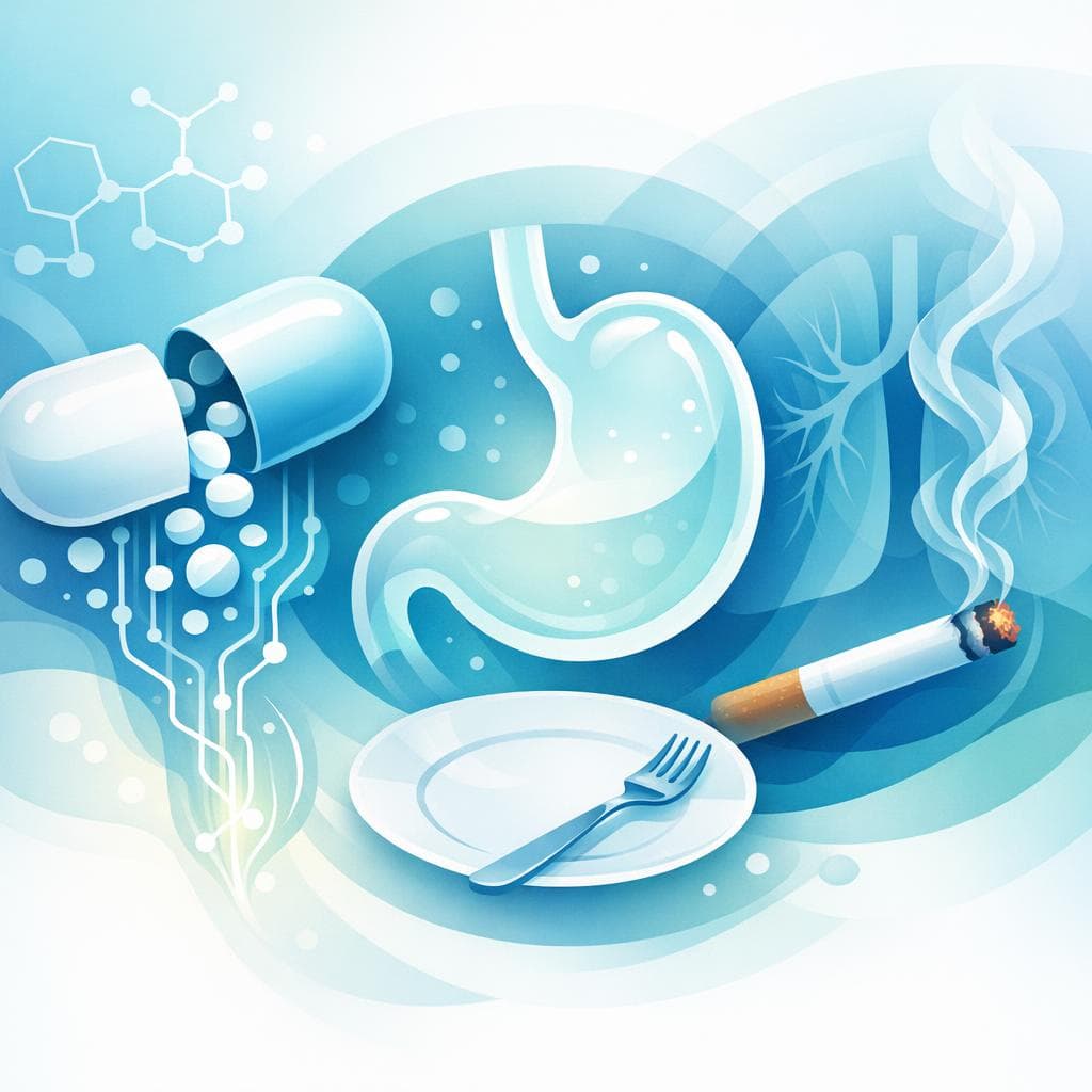 Medical illustration for Based on NIH | Does smoking cigarettes affect gabapentin’s absorption or side effects if I take it on an empty stomach? - Persly Health Information