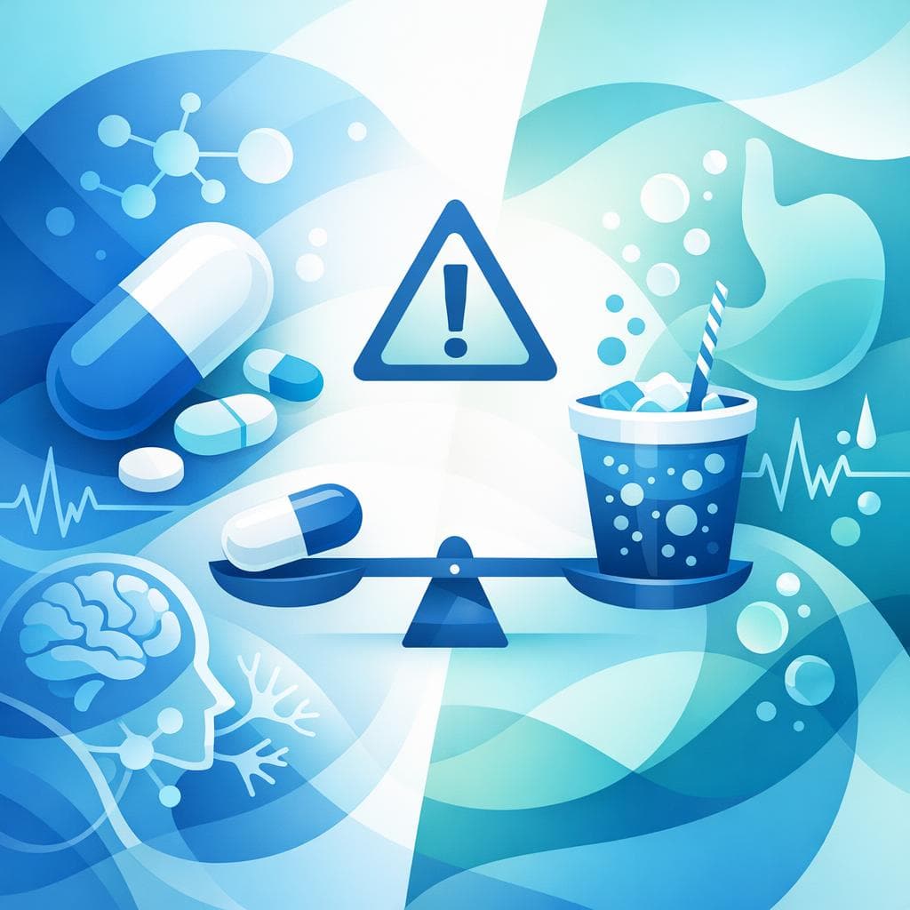 Medical illustration for Based on NIH | Is it true that I should avoid drinking soda while taking gabapentin because it can affect absorption and require a dosage adjustment? - Persly Health Information