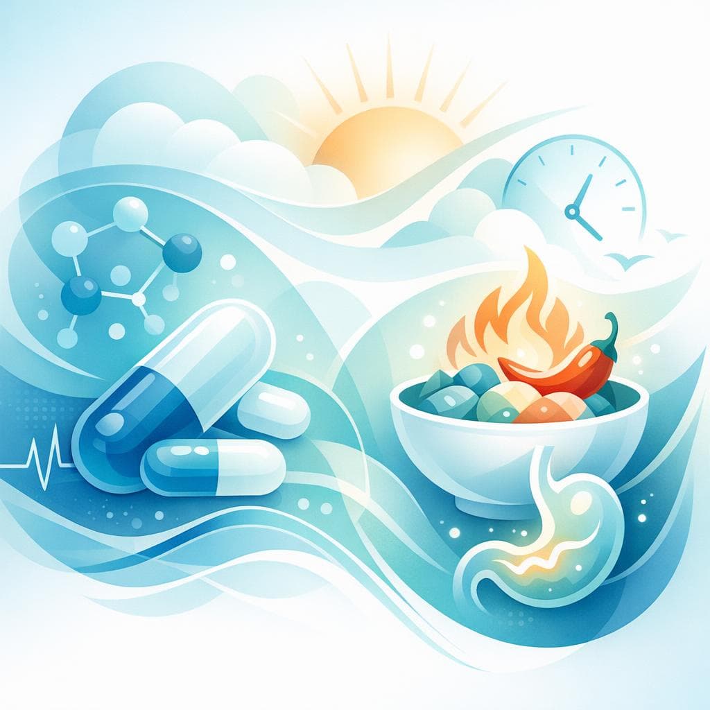 Medical illustration for 미국 NIH 자료 기반 | 아침에 매운 음식을 먹고 곧바로 가바펜틴을 복용해도 되나요? - Persly Health Information