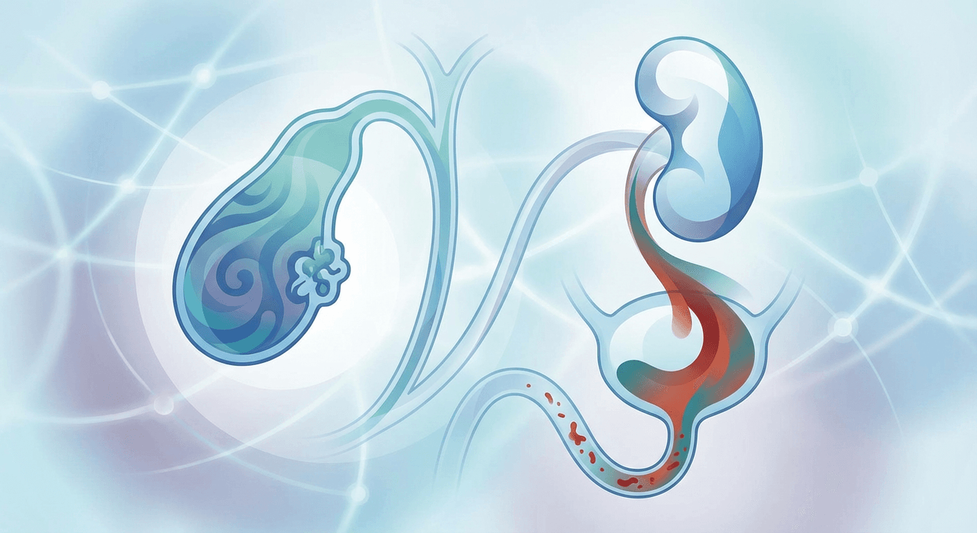 Medical illustration for Based on PubMed | Can gallbladder cancer cause blood in urine? - Persly Health Information