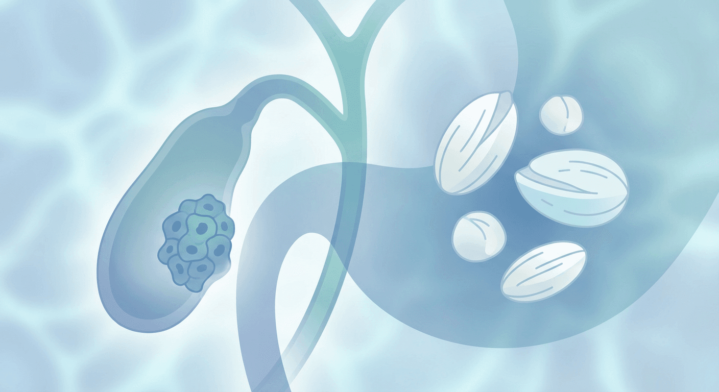 Medical illustration for PubMed 자료 기반 | 견과류 섭취가 담낭암 발생 위험을 낮춘다는 주장에 근거가 있나요? - Persly Health Information
