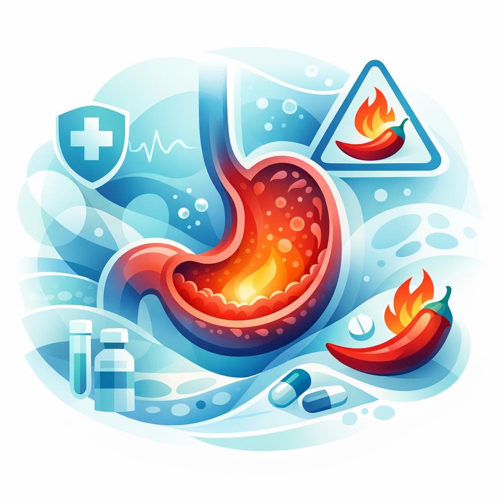 Medical illustration for Basado en NIH de EE.UU. | ¿Es cierto que la comida picante empeora la gastritis y debería evitarse por completo? - Persly Health Information