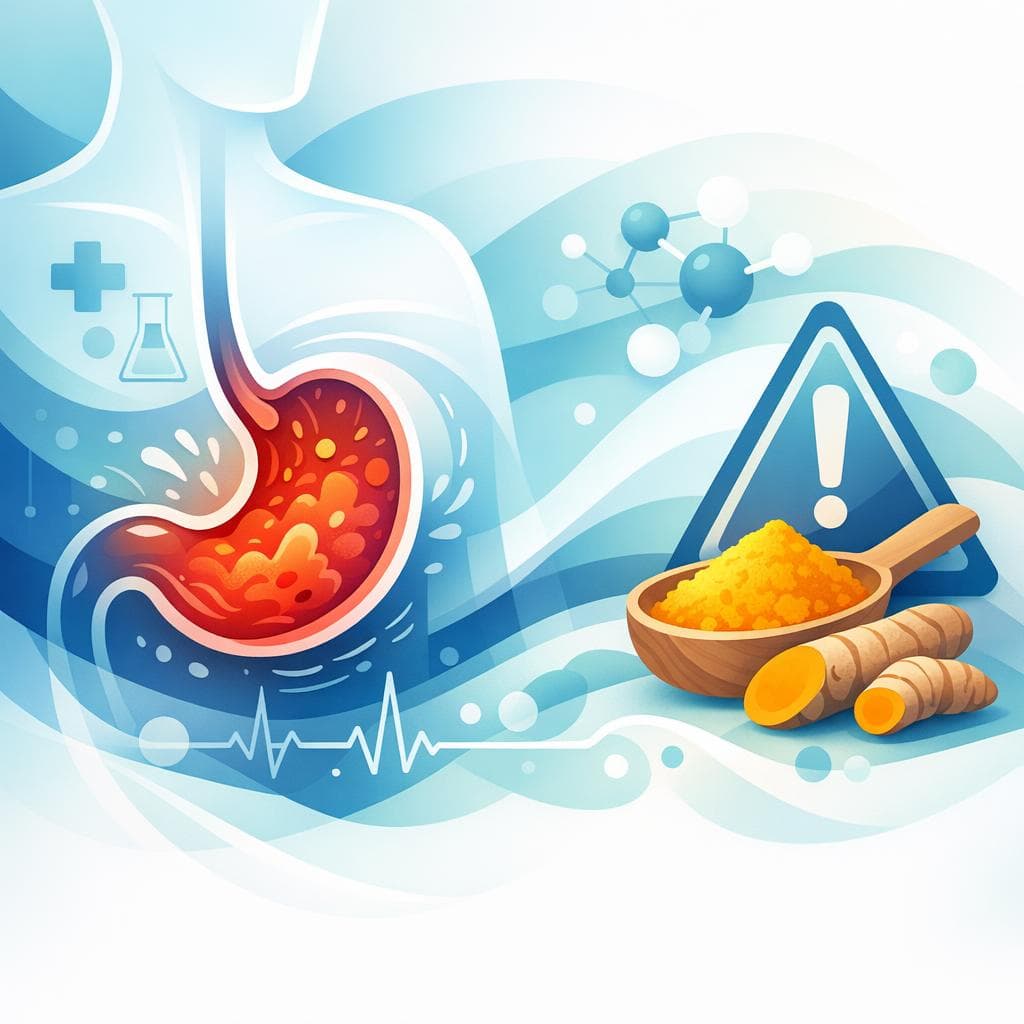 Medical illustration for Basado en PubMed | ¿Es cierto que la cúrcuma puede empeorar la gastritis y debería evitar suplementos o infusiones de cúrcuma si la padezco? - Persly Health Information