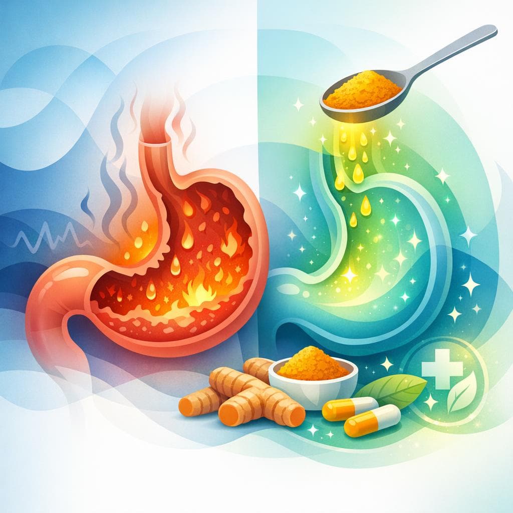 Medical illustration for Basado en PubMed | ¿Es cierto que la cúrcuma ayuda a aliviar los síntomas de la gastritis? - Persly Health Information