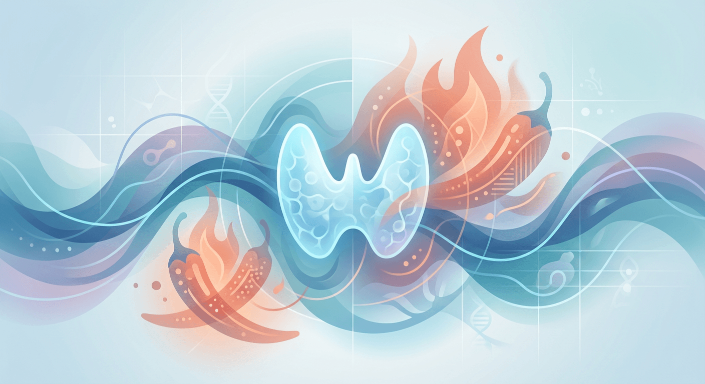Medical illustration for Based on PubMed | Is it true that eating spicy foods can worsen symptoms or trigger flare-ups in people with Hashimoto's thyroiditis? - Persly Health Information