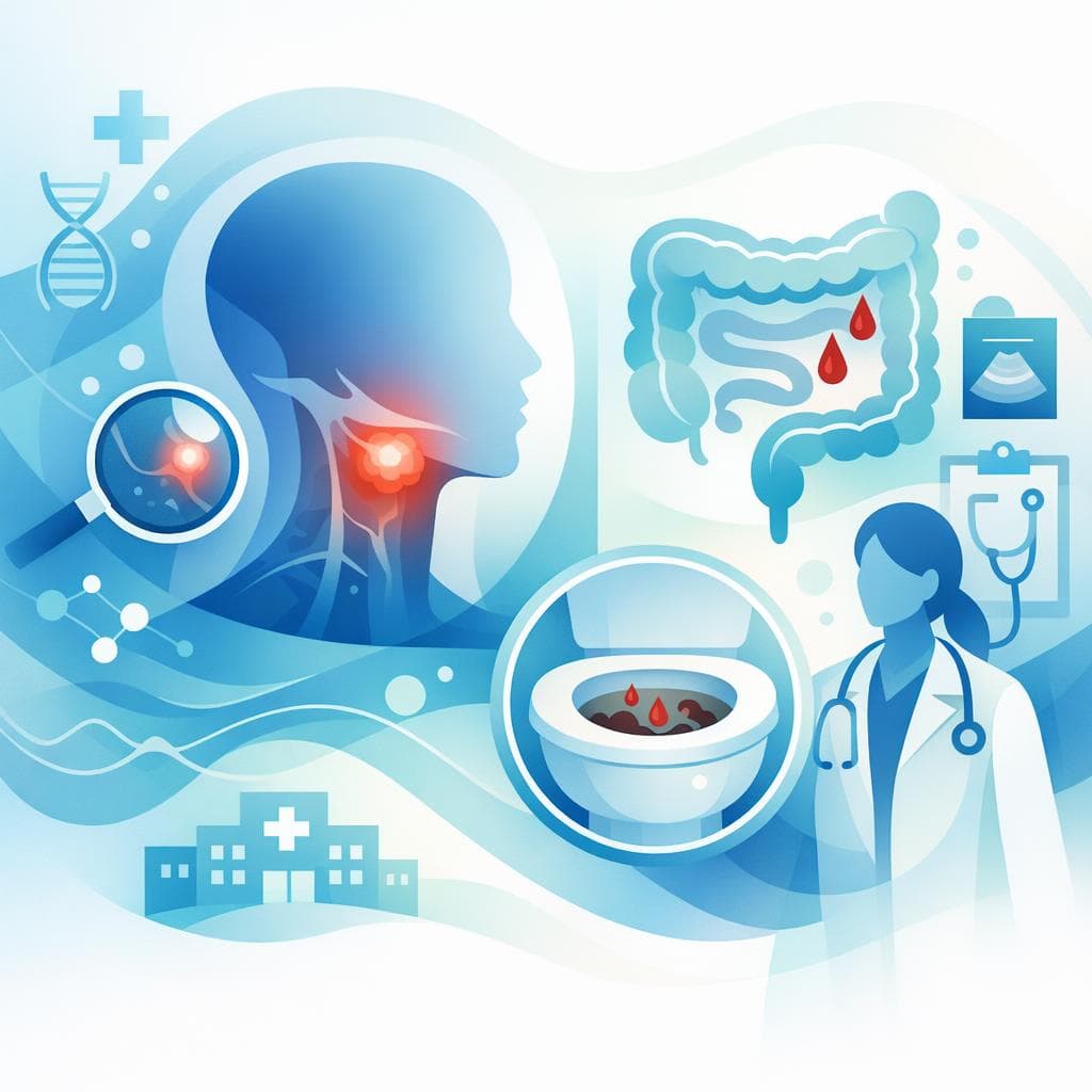 Medical illustration for 米国NIHの資料に基づく | 頭頸部がんの治療中または既往がある場合に血便が出たら、どのタイミングやどんな症状があるときに医療機関を受診すべきですか? - Persly Health Information