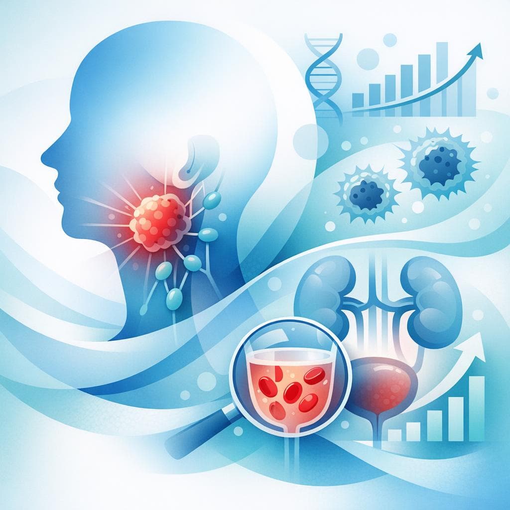 Medical illustration for PubMedの資料に基づく | 頭頸部がんにおいて血尿はどの程度みられる症状で、出現時の予後との関連はありますか? - Persly Health Information