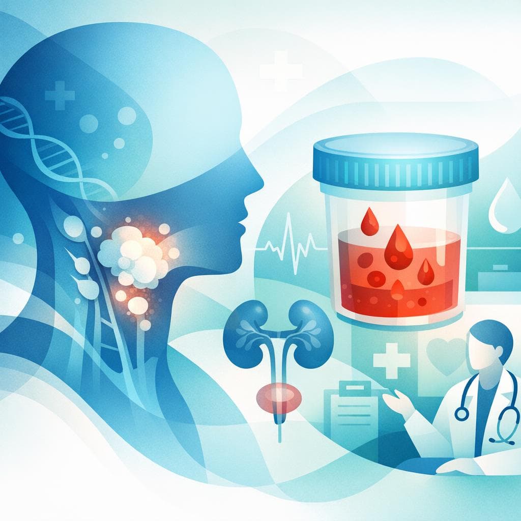 Medical illustration for 米国NIHの資料に基づく | 頭頸部がんの治療中に血尿が見られた場合、いつ医師に相談すべきですか? - Persly Health Information