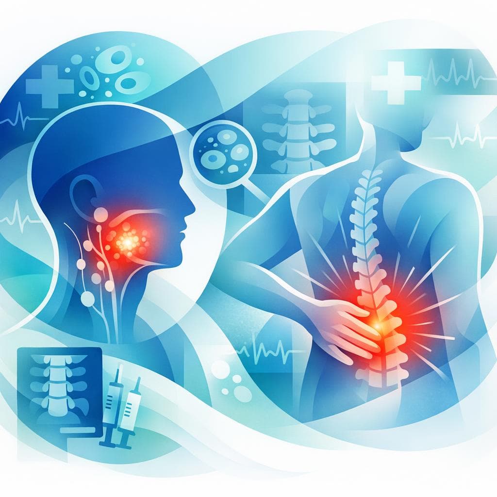 Medical illustration for PubMedの資料に基づく | 頭頸部がんの初期症状として背中の痛みが生じることはありますか、その場合の特徴は何ですか? - Persly Health Information