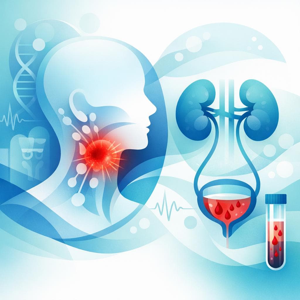 Medical illustration for 미국 CDC 자료 기반 | 두경부암의 초기 증상으로 혈뇨가 나타날 수 있나요? - Persly Health Information