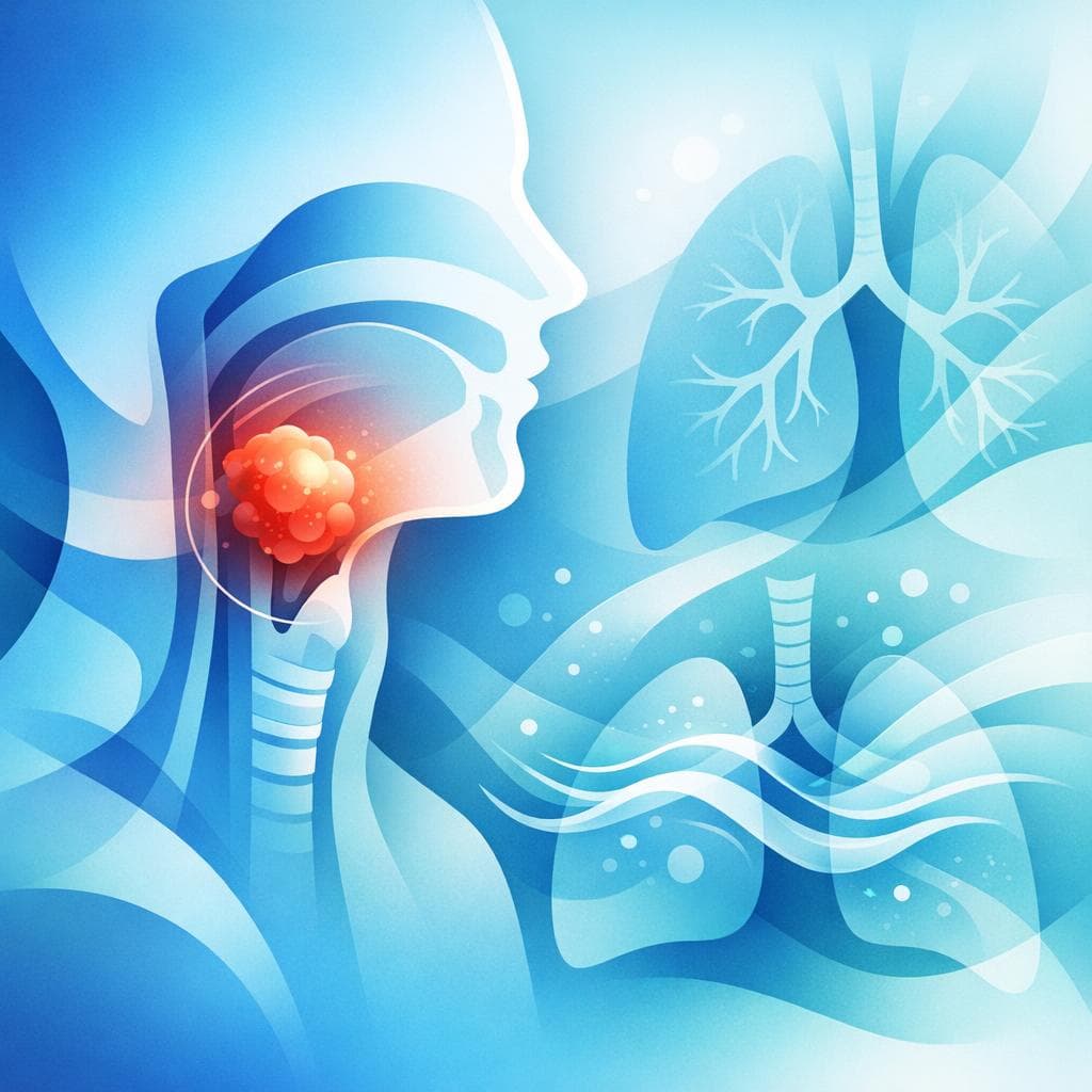 Medical illustration for 米国NIHの資料に基づく | 頭頸部がんの初期サインとして息切れ(息苦しさ・呼吸困難)は起こり得ますか?起こる場合の典型的な兆候や注意すべき関連症状は何ですか? - Persly Health Information