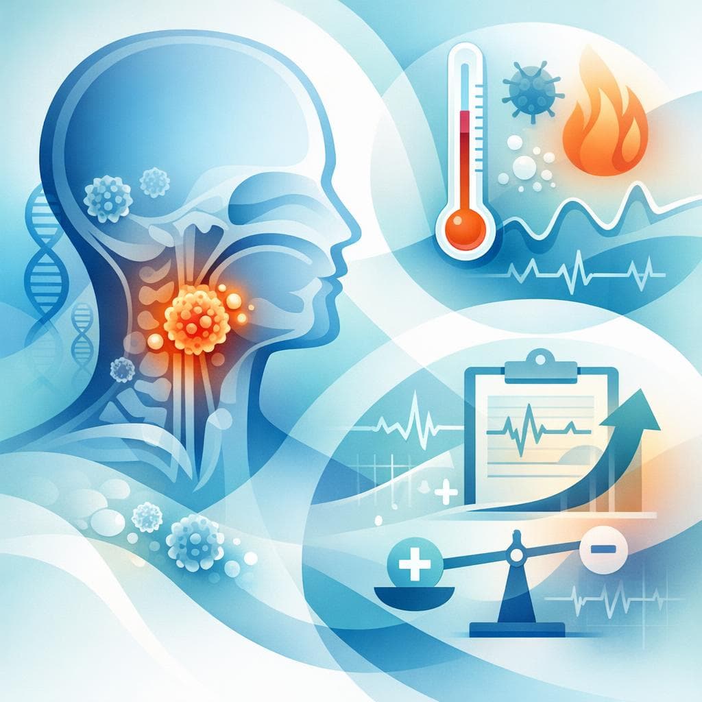Medical illustration for PubMedの資料に基づく | 頭頸部がんで発熱が続くのはどのような原因が考えられ、予後にどのような影響がありますか? - Persly Health Information