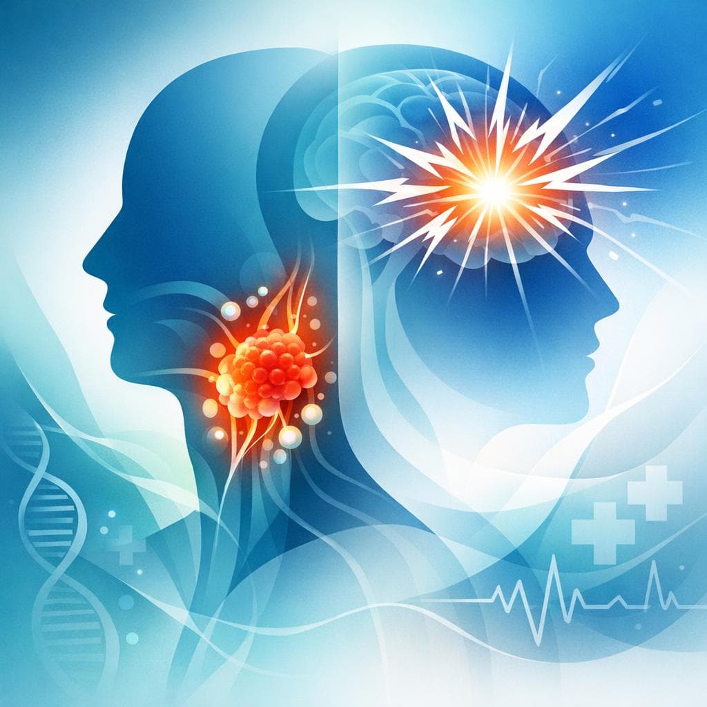 Medical illustration for PubMedの資料に基づく | 頭頸部がんの進行期にみられる頭痛の特徴と、その原因は何ですか? - Persly Health Information