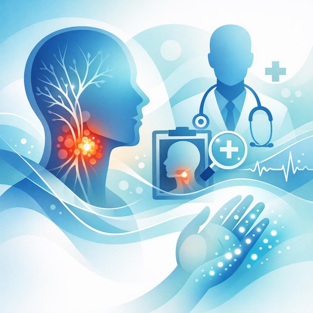 Medical illustration for 米国NIHの資料に基づく | 頭頸部がんが疑われる顔や舌、喉のしびれがある場合、どのくらい続いたら受診すべきですか? - Persly Health Information