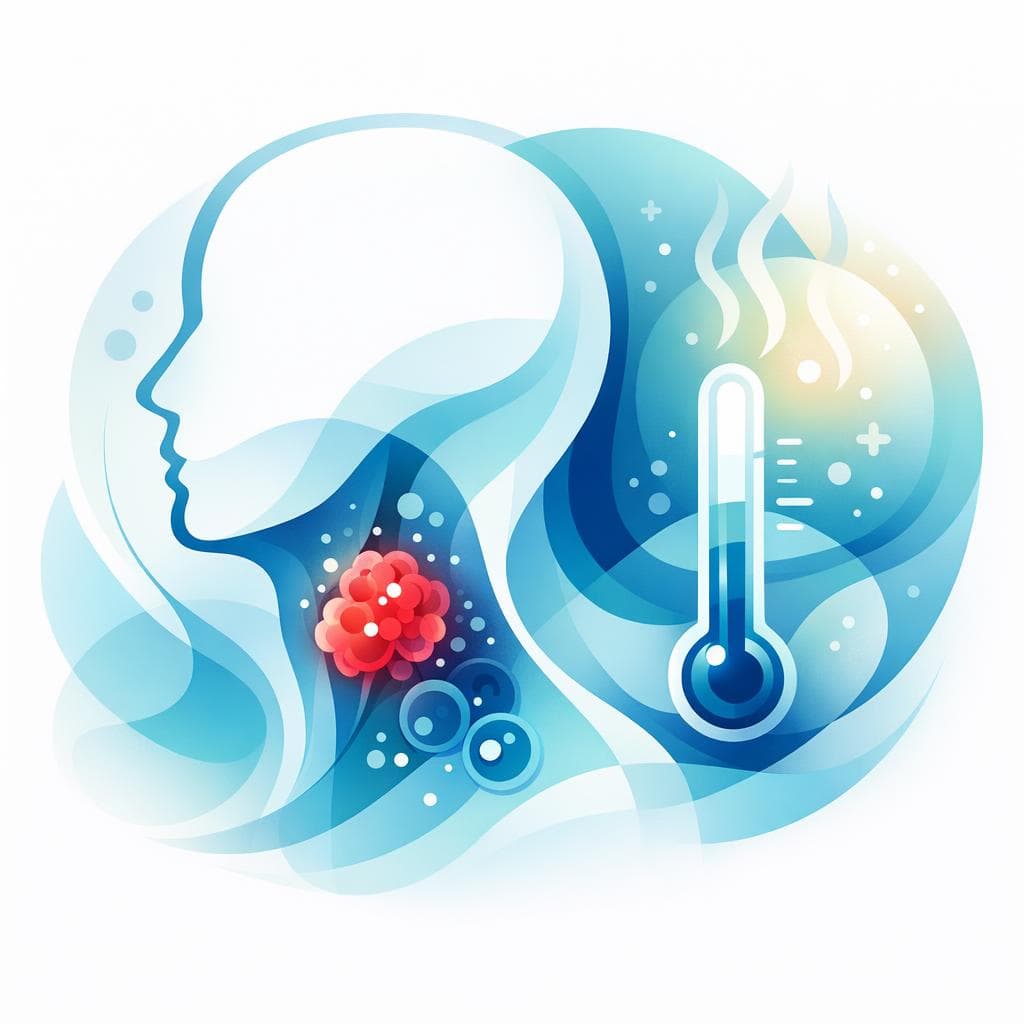 Medical illustration for PubMedの資料に基づく | 頭頸部がんに関連する長引く発熱はどんな原因で起こりやすく、どのくらい続いたら受診や検査を検討すべきですか? - Persly Health Information