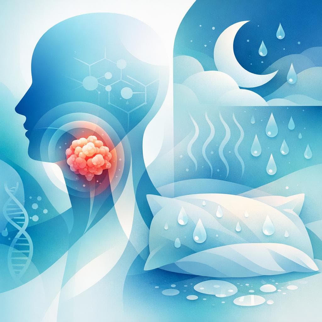 Medical illustration for PubMedの資料に基づく | 持続する寝汗は頭頸部がんの症状としてどの程度みられ、どのような他の兆候が同時にあれば医療機関を受診すべきですか? - Persly Health Information