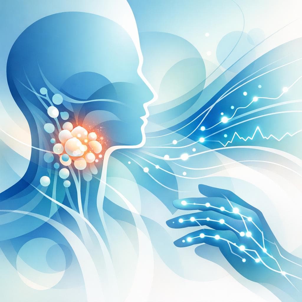 Medical illustration for PubMed 자료 기반 | 두경부암의 증상으로 얼굴·혀·목 부위에 지속적인 저림이나 감각 이상이 나타날 수 있나요? - Persly Health Information