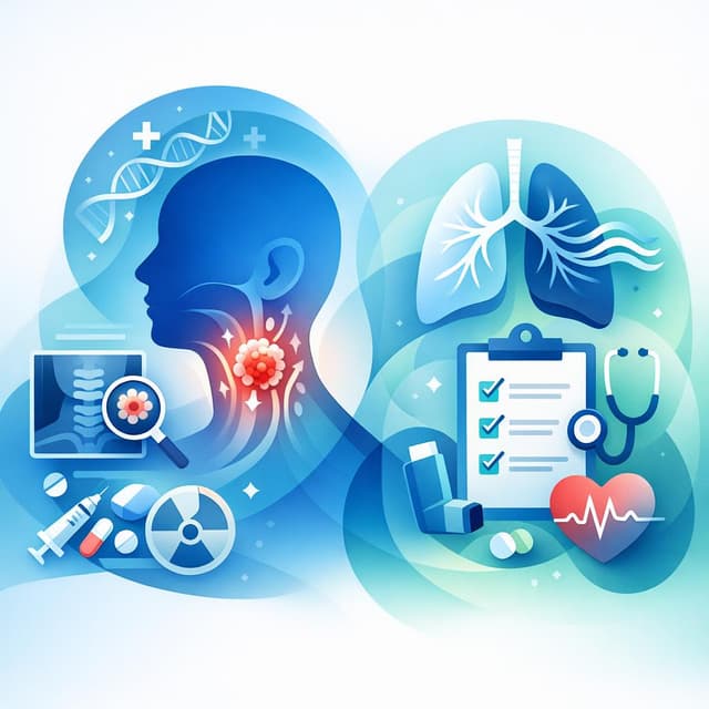 Basado en NIH de EE.UU. | En el cáncer de cabeza y cuello, ¿qué debe incluir una lista de verificación del paciente con falta de aire para identificar obstrucción de la vía aérea y criterios de atención urgente?