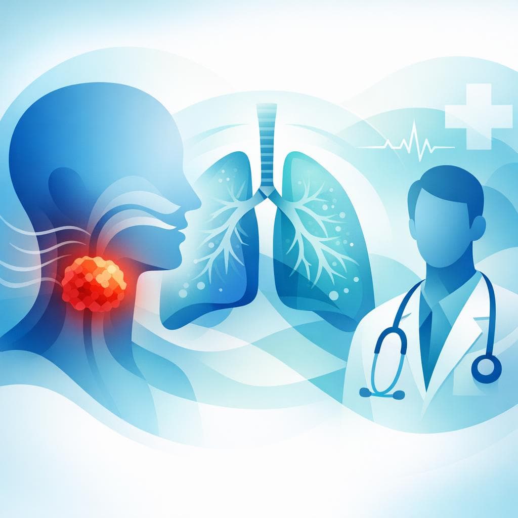 Medical illustration for PubMed 자료 기반 | 두경부암과 관련해 숨이 차거나 호흡곤란이 있을 때, 어떤 경우에 즉시 의사를 찾아야 하나요? - Persly Health Information