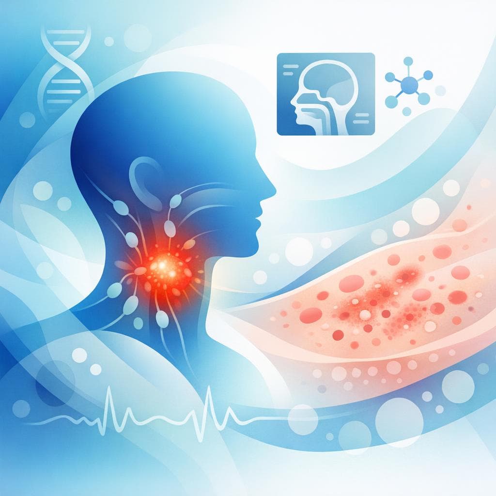 Medical illustration for PubMedの資料に基づく | 頭頸部がんの初期症状として皮疹が現れることはありますか?ある場合、どのような発疹の特徴や出現部位が典型的ですか? - Persly Health Information