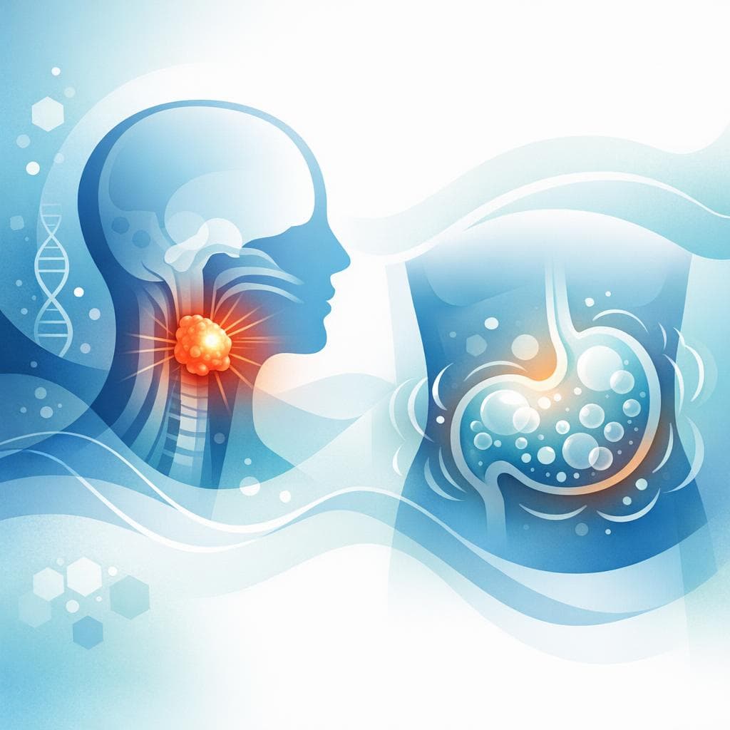 Medical illustration for PubMed 자료 기반 | 두경부암에서 갑작스러운 복부팽만이 증상으로 나타날 수 있다면 가능한 원인과 즉시 진료가 필요한 경고 신호는 무엇인가요? - Persly Health Information