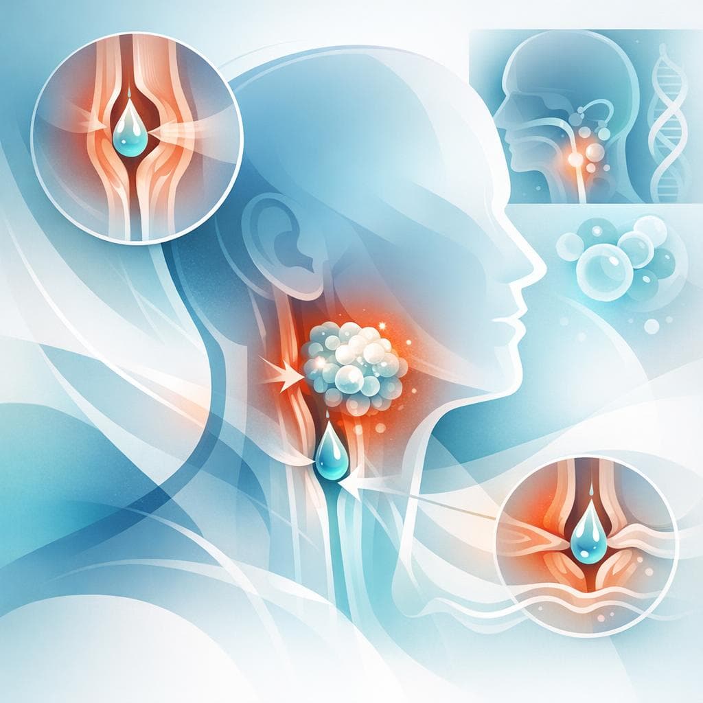 Medical illustration for PubMed 자료 기반 | 갑작스럽게 음식이나 물을 삼키기 어려워졌는데, 이런 연하곤란이 두경부암의 초기 증상일 수 있나요? 함께 나타날 수 있는 다른 경고 신호와 즉시 진료가 필요한 상황은 무엇인가요? - Persly Health Information