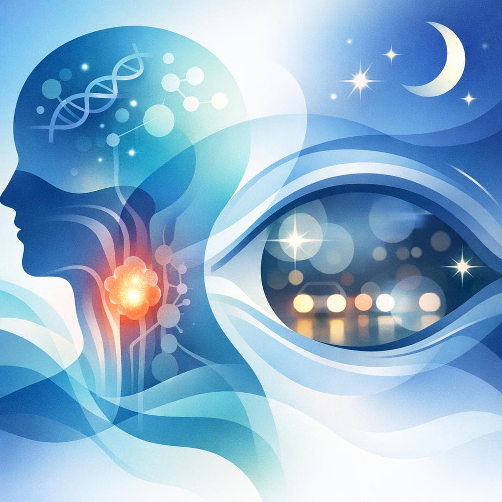 Medical illustration for Based on NIH | Can head and neck cancer or its treatments cause vision problems at night, and what might be the underlying causes? - Persly Health Information