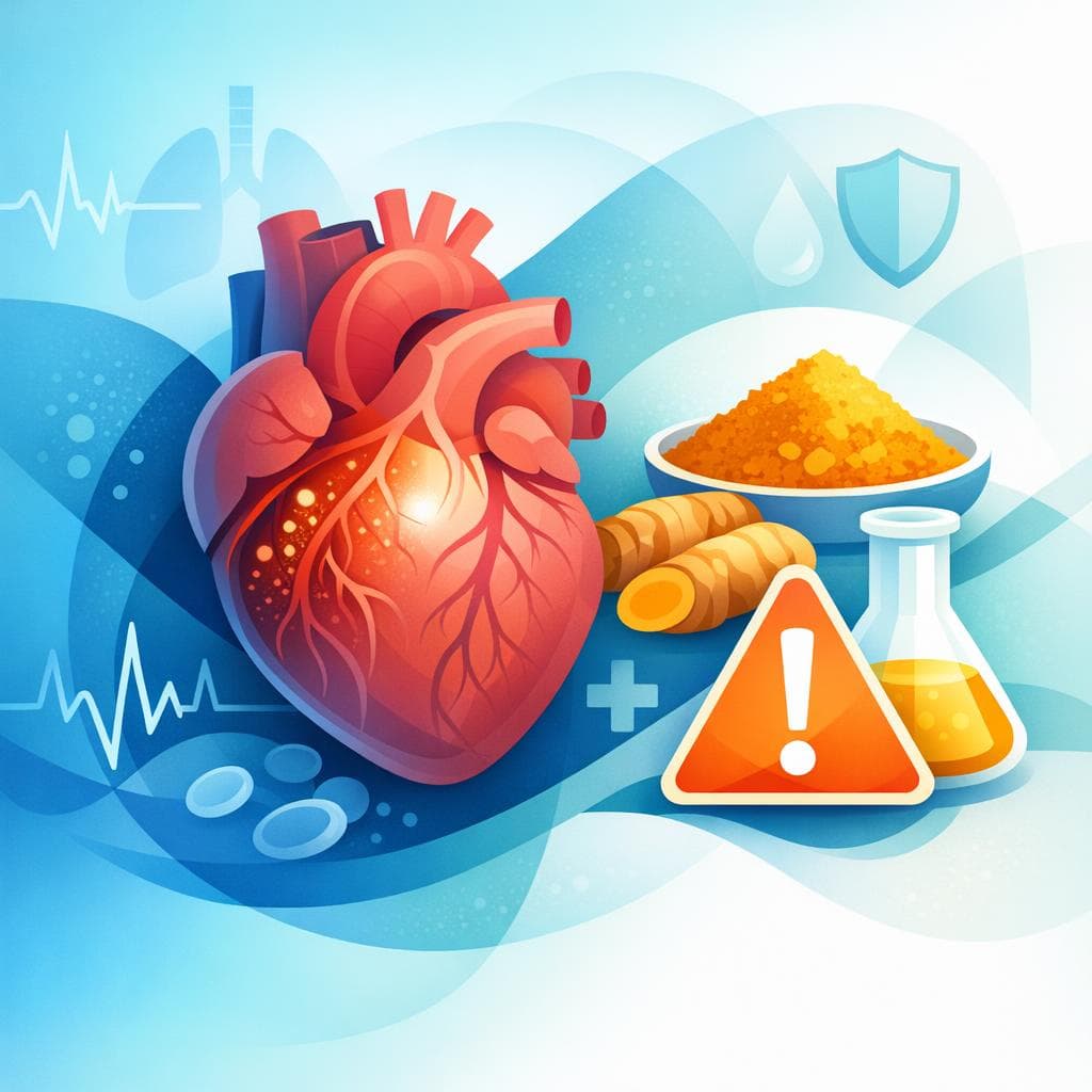 Medical illustration for Based on NIH | Is it true that people with heart disease should avoid turmeric because it can thin the blood or interact with medications like warfarin or aspirin? - Persly Health Information