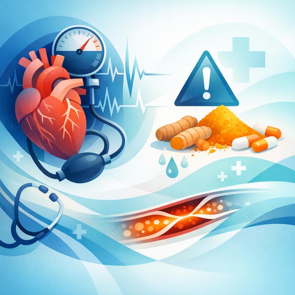 Medical illustration for Based on NIH | Is it true that people with hypertension should avoid turmeric or curcumin supplements because they can interact with blood pressure medications or significantly affect blood pressure? - Persly Health Information