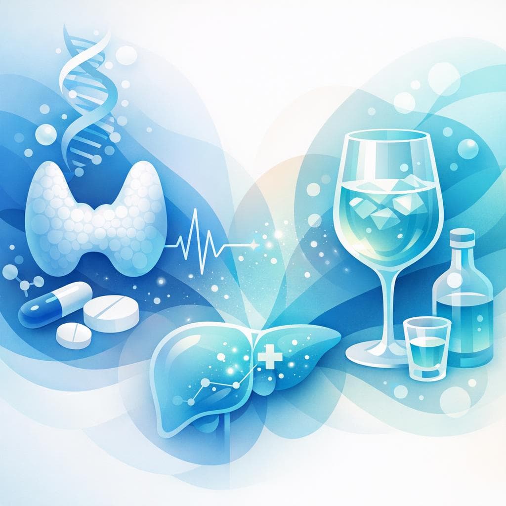 Medical illustration for Based on NIH | Is it safe to drink alcohol after taking levothyroxine, and how long should I wait before having a drink? - Persly Health Information