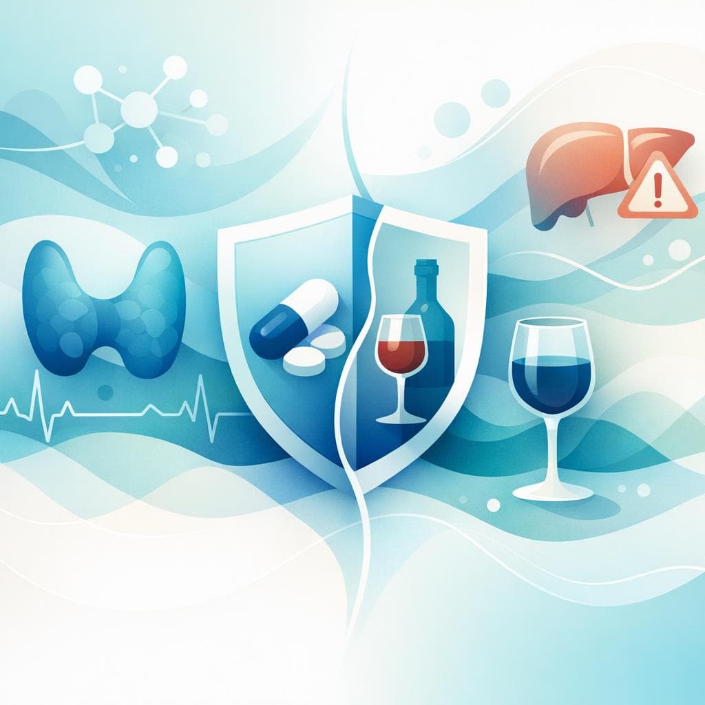 Medical illustration for Based on NIH | Is it safe to drink alcohol while taking levothyroxine? - Persly Health Information