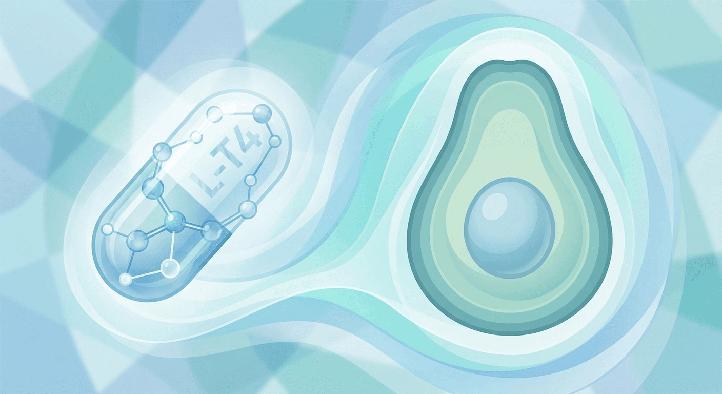 Medical illustration for ¿Es seguro comer aguacate mientras tomo levotiroxina, o puede afectar la absorción del medicamento? - Persly Health Information