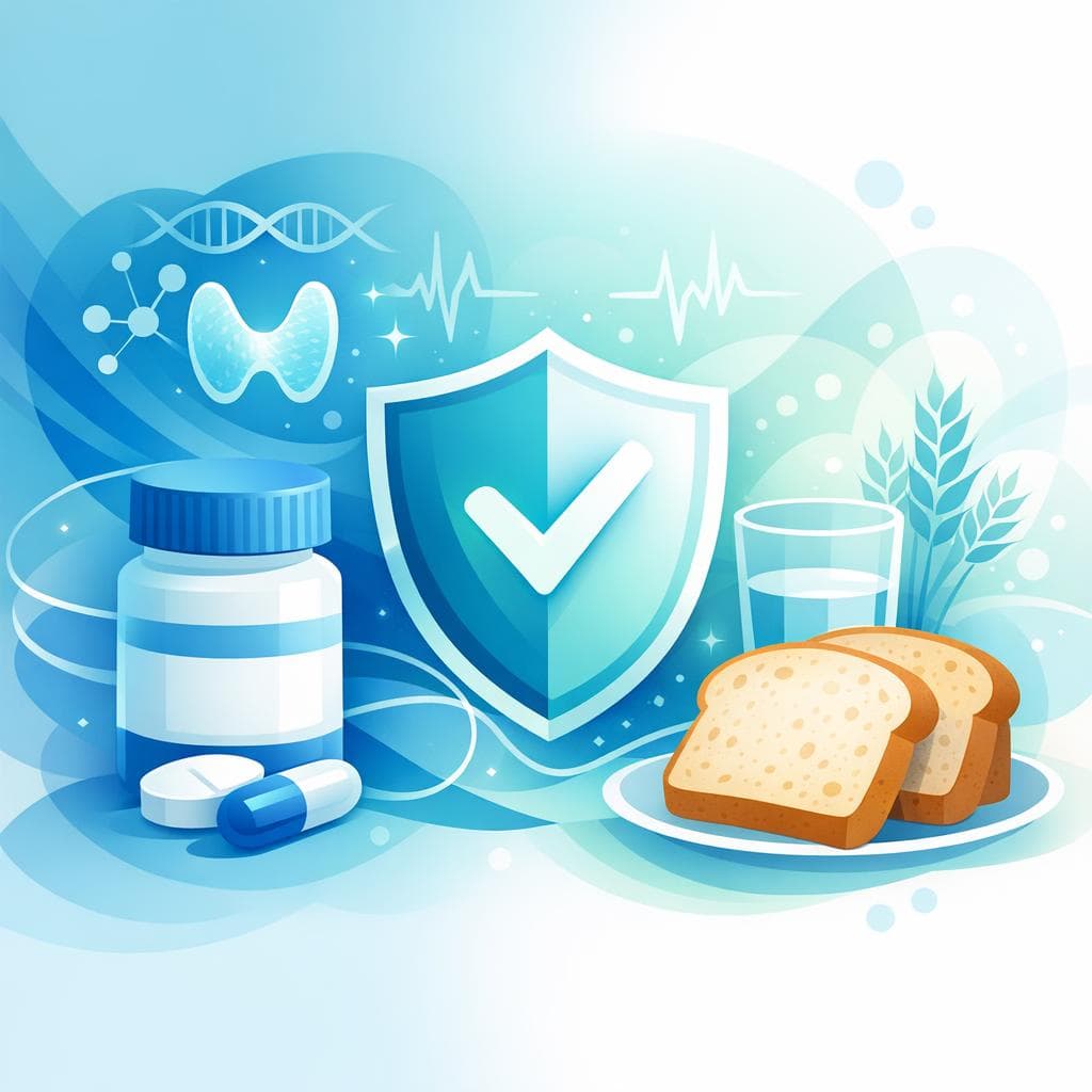 Medical illustration for Based on NIH | Is it safe to take levothyroxine with bread at breakfast, or can whole-grain and high-fiber breads reduce its absorption? - Persly Health Information