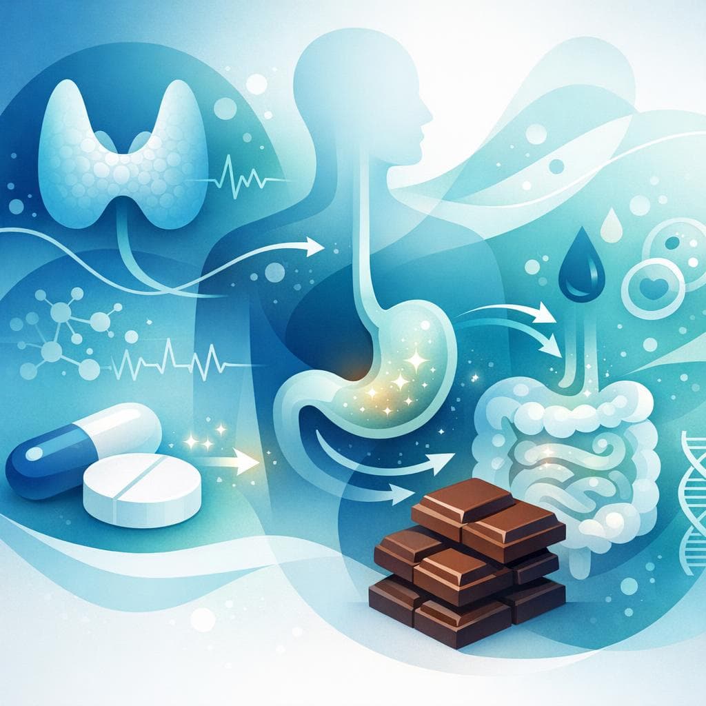 Medical illustration for Based on NIH | Does eating chocolate shortly after taking levothyroxine interfere with its absorption? - Persly Health Information