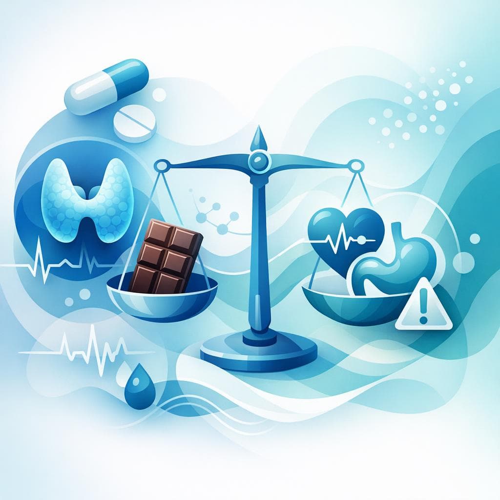 Medical illustration for Basado en NIH de EE.UU. | ¿Es verdad que el chocolate puede interferir con la levotiroxina y aumentar el riesgo de efectos secundarios? - Persly Health Information