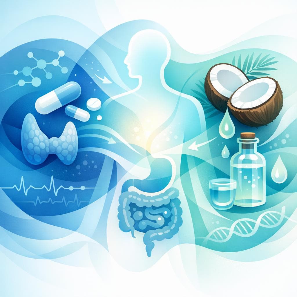 Medical illustration for 미국 NIH 자료 기반 | 레보티록신을 복용한 뒤 코코넛 오일을 섭취하면 약 흡수나 효과에 영향을 줄 수 있나요? - Persly Health Information