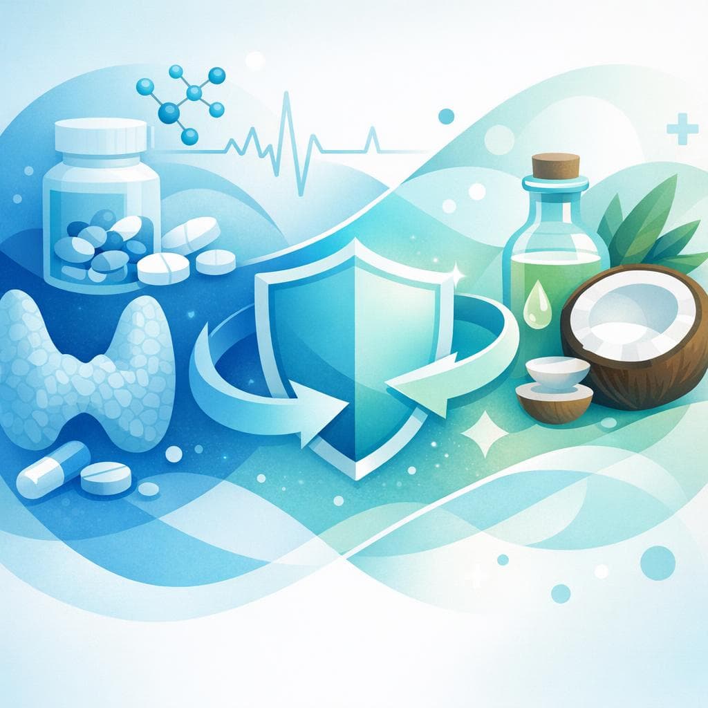 Medical illustration for Based on NIH | Is it safe to take levothyroxine if I use coconut oil or MCT oil, or can coconut oil interfere with levothyroxine absorption and effectiveness? - Persly Health Information