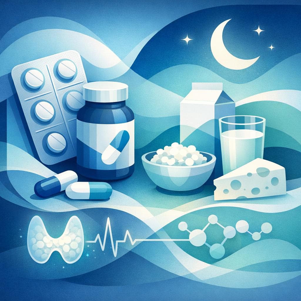 Medical illustration for Based on NIH | Does drinking milk or eating yogurt at night interfere with levothyroxine if I take my dose at bedtime? - Persly Health Information