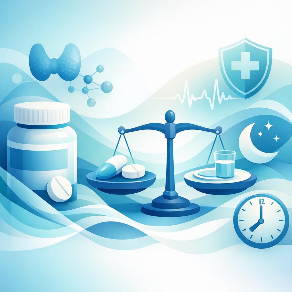 Medical illustration for Based on PubMed | Is it safe to take levothyroxine daily while fasting, and should the dose or timing be adjusted to avoid absorption problems or side effects? - Persly Health Information