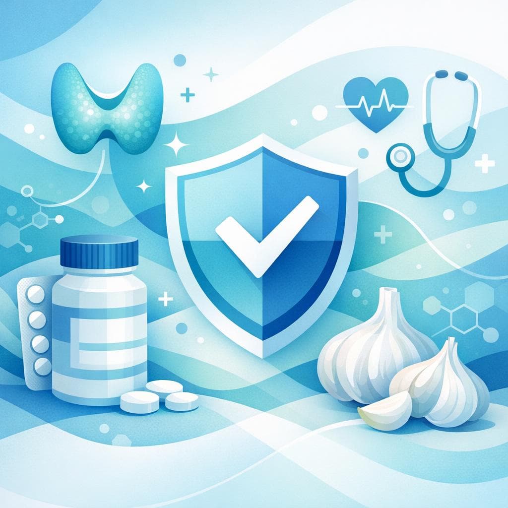 Medical illustration for Based on NIH | Does daily garlic consumption or garlic supplements interact with levothyroxine, and is it safe to use them together? - Persly Health Information