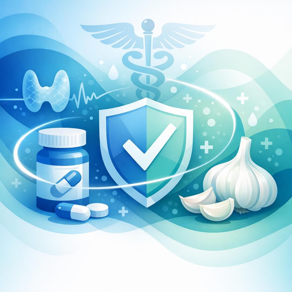 Medical illustration for Based on NIH | Is it safe to take levothyroxine with garlic or garlic supplements, or can garlic reduce the drug's absorption or effectiveness? - Persly Health Information