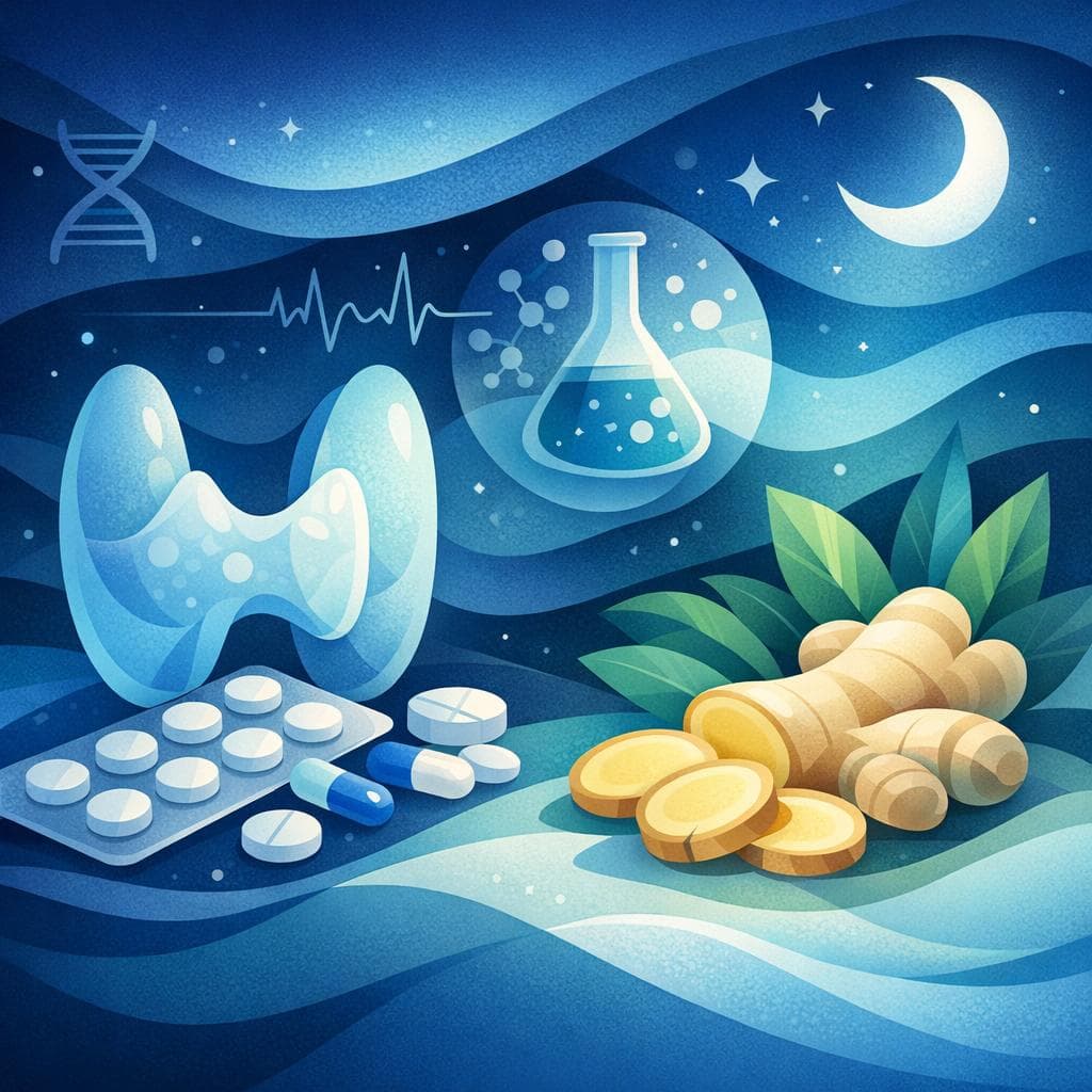 Medical illustration for Based on NIH | Can drinking ginger tea at night interfere with levothyroxine absorption or effectiveness, and should I separate their timing? - Persly Health Information